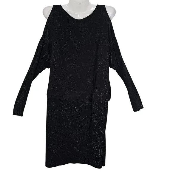 David Meister Black Cold Shoulder Dress Stretch‎ Anti-Wrinkle Womens 6 - Picture 4 of 14
